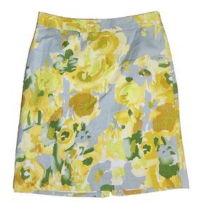 Van Heusen Studio Skirt Womens Size 8 Yellow Gray Green Floral Zip Back Pencil